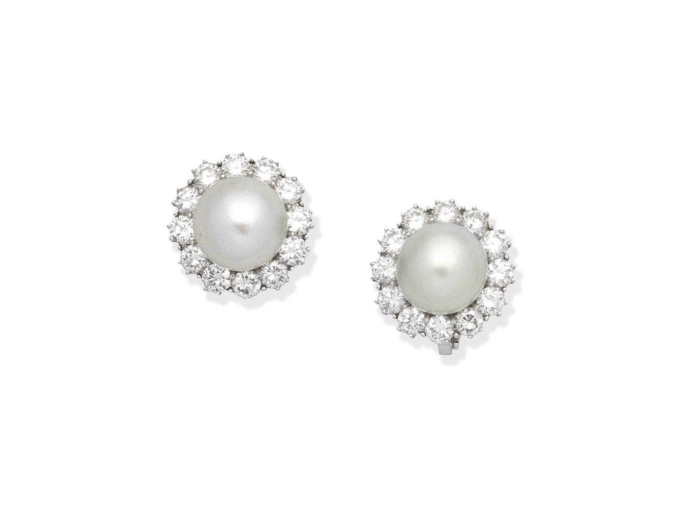 Cultured pearl and diamond earclips