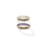 Diamond eternity ring and amethyst eternity ring