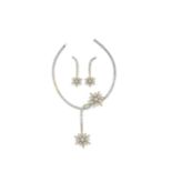Coloured diamond and diamond flower necklace and earring suite (2)