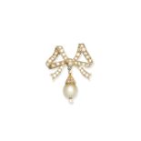 Diamond and cultured pearl bow brooch