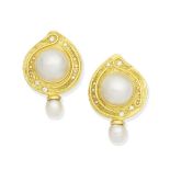 Elizabeth Gage: Cultured Pearl and Diamond Earrings,