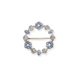 Sapphire, seed pearl and diamond brooch,