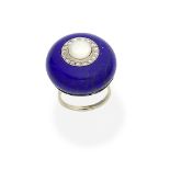 Lapis lazuli, cultured pearl and diamond target ring