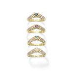 Four gem-set rings