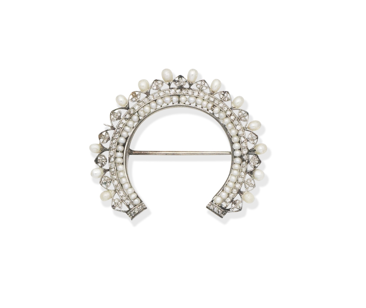 Diamond and seed pearl brooch,