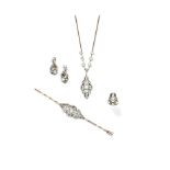 Diamond pendant, bracelet, ring and earclips (4)