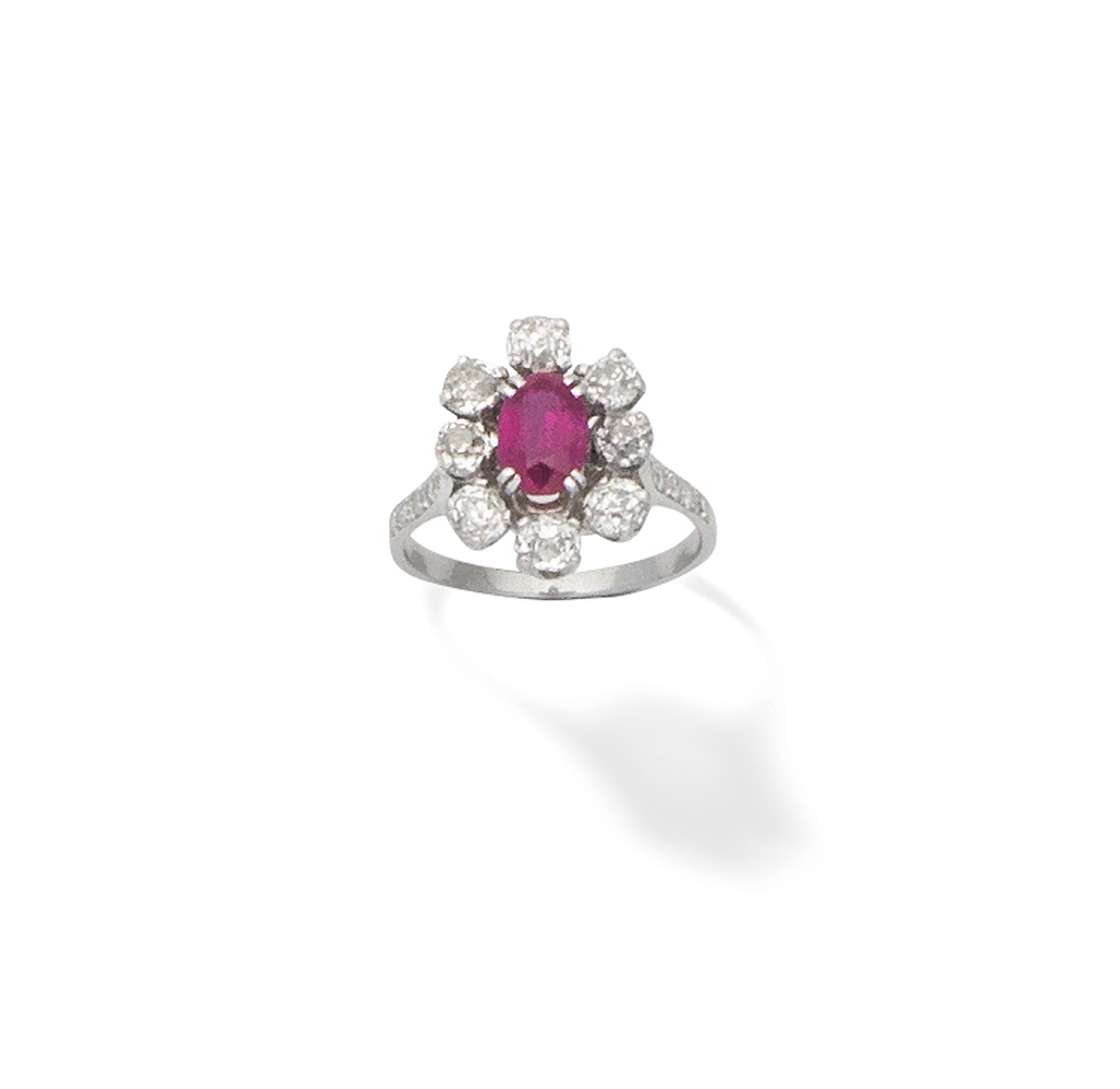 Ruby and diamond cluster ring