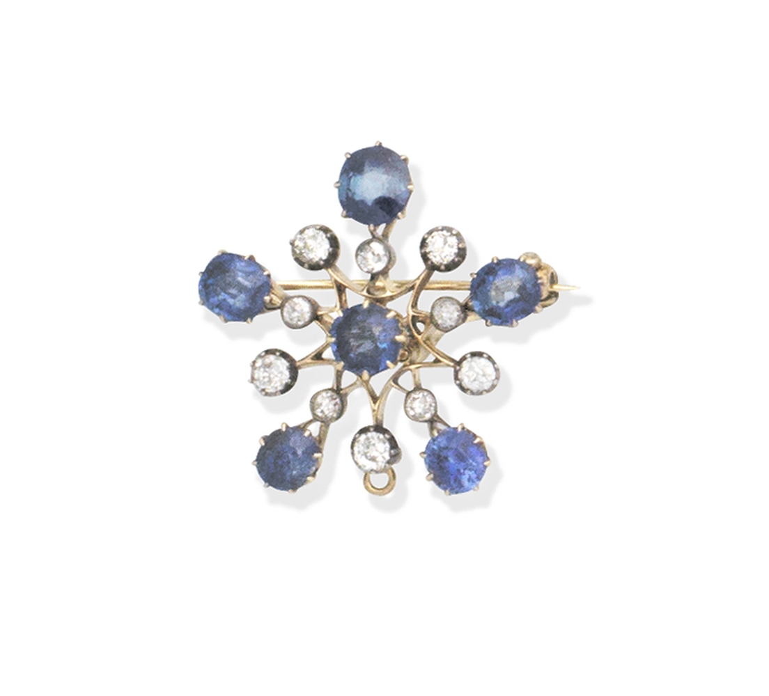 Sapphire and diamond brooch, late 19th century
