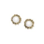 Mabé cultured pearl earclips, circa 1970