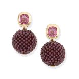 Spinel and garnet pendent earrings