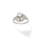 Pearl and diamond ring,