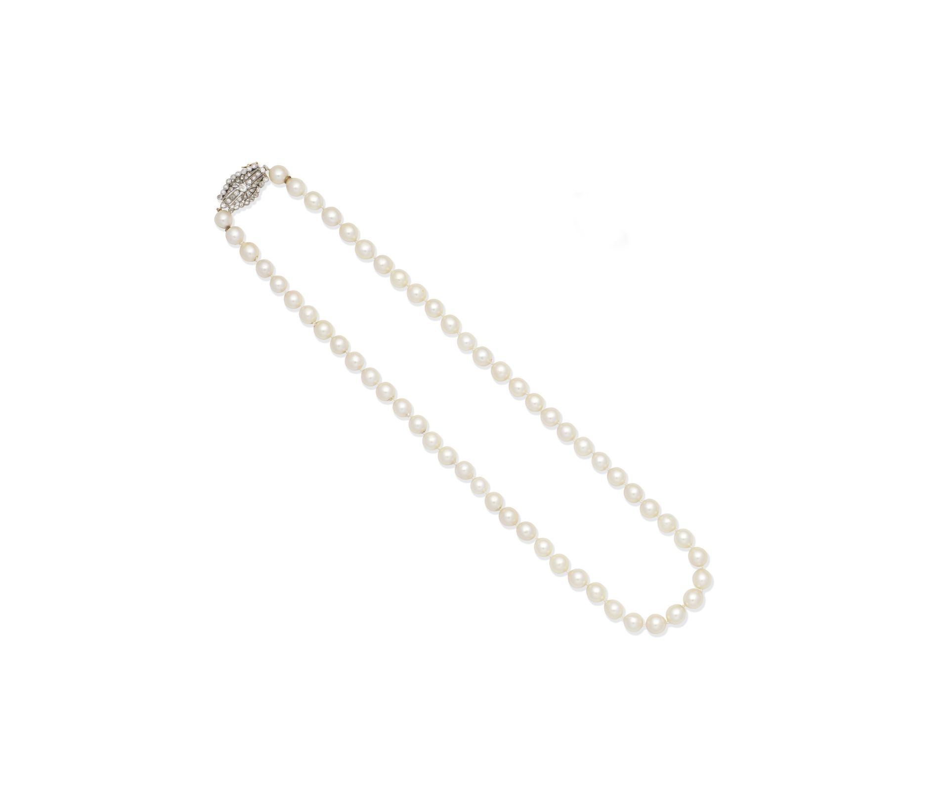 Cultured pearl necklace with diamond clasp