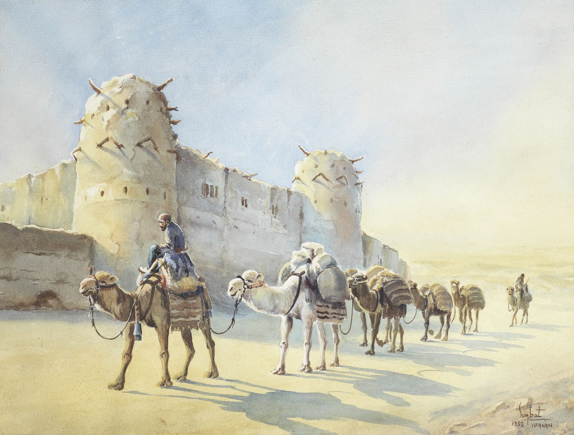 Sumbat Der Kiureghian (Iran, 1913-1999) Camel riders by the Arg