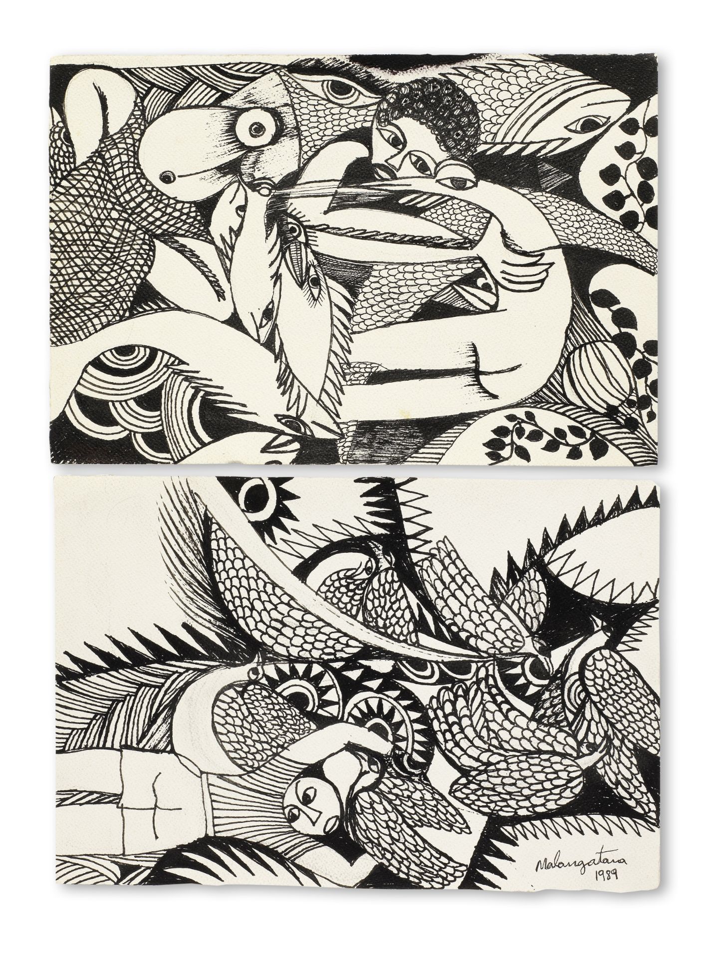 Malangatana Valente Ngwenya (Mozambican, 1936-2011) Two ink drawings: both 28 x 19cm (11 x 7 1/2i...
