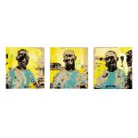 Armand Boua (Ivorian, born 1978) A triptych 74 x 70cm (29 1/8 x 27 9/16in) each. unframed. ((3))