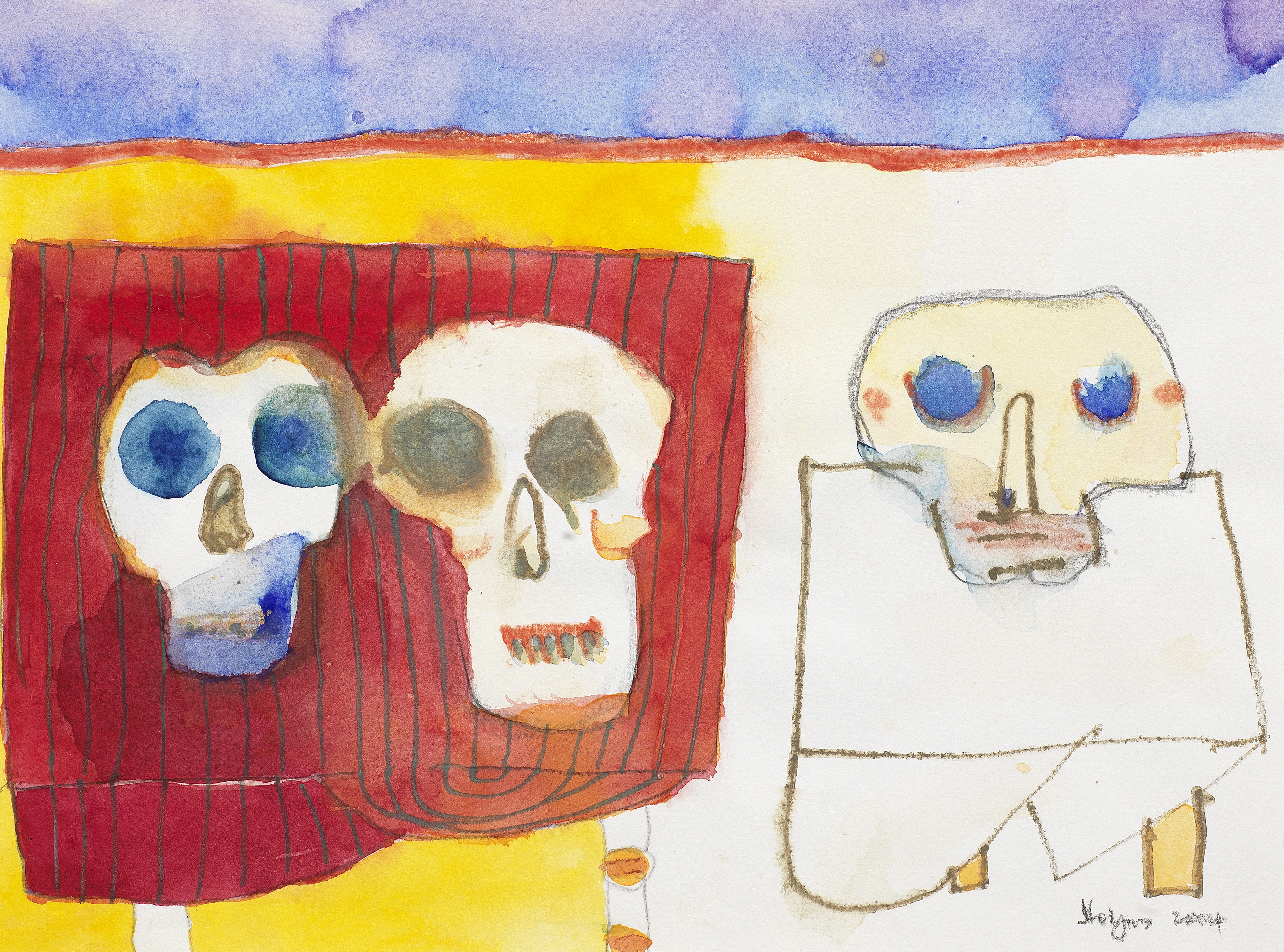 Robert Griffiths Hodgins (South African, 1920-2010) Skulls unframed.