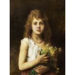Alexei Alexeevich Harlamoff (Russian, 1840-1925) Young girl with a bunch of marguerites