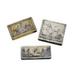 A group of three parcel-gilt and niello snuff boxesMoscow, 1830s, various makers (3)