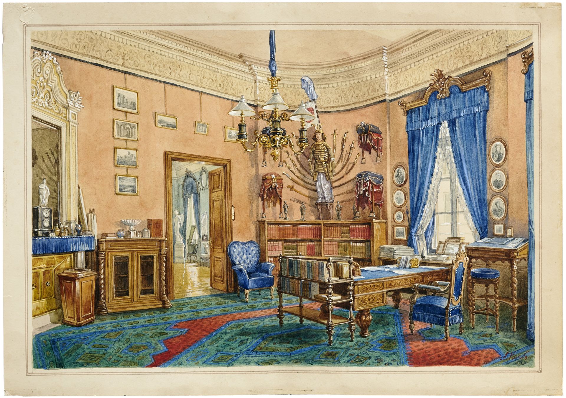 Aleksander Kolb (Russian, 1819-1887) Palace Interior unframed