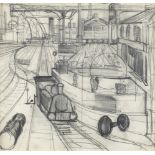 Georgiy Grigorievich Nissky (Russian, 1903-1957) Two sketches: Railway (with a sketch of a dog on...