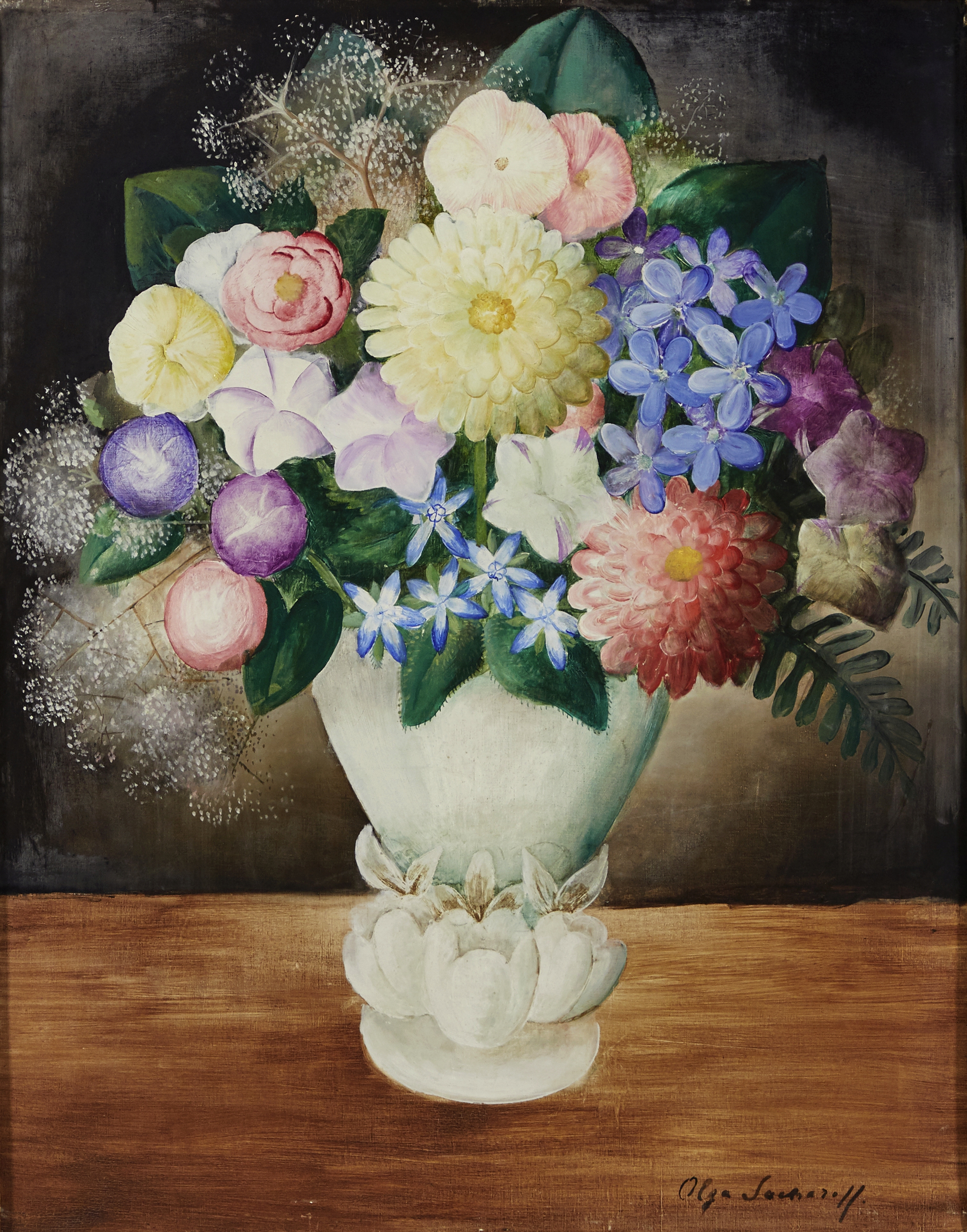 Olga Sacharoff (Russian, 1889-1967) 'Le vase vert' 67.3 x 54.5cm (26 1/2 x 21 1/2in).