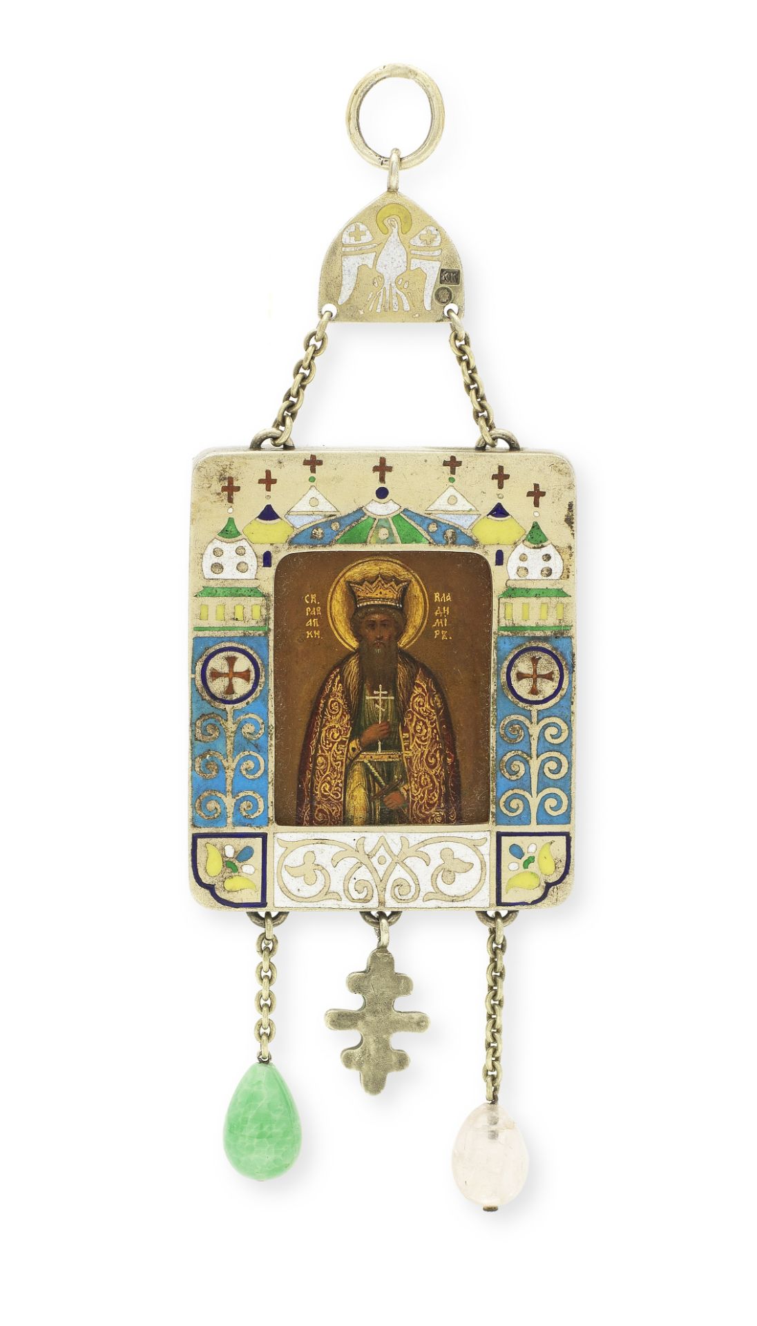 A silver-gilt and enamel pectoral icon of the Holy Prince VladimirKuzma Konov, Moscow, 1908-1917,...