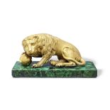 An ormolu lion on a malachite base19th century