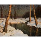 Mikhail Markianovitch Guermacheff (Russian, 1867-1930) Snow on the river-bank