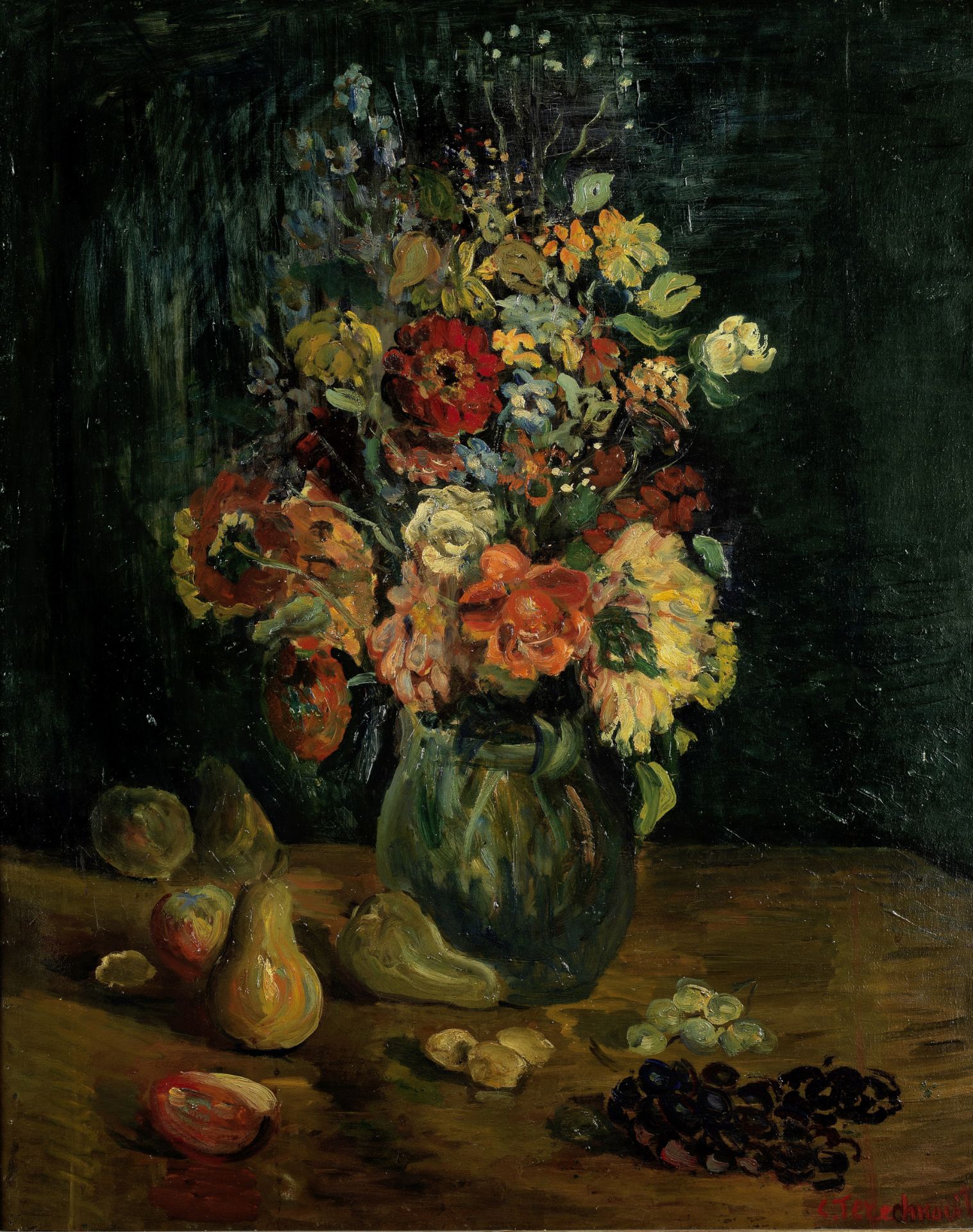 Constantin Terechkovitch (American/Russian, 1902-1978) Vase de fleurs et fruits