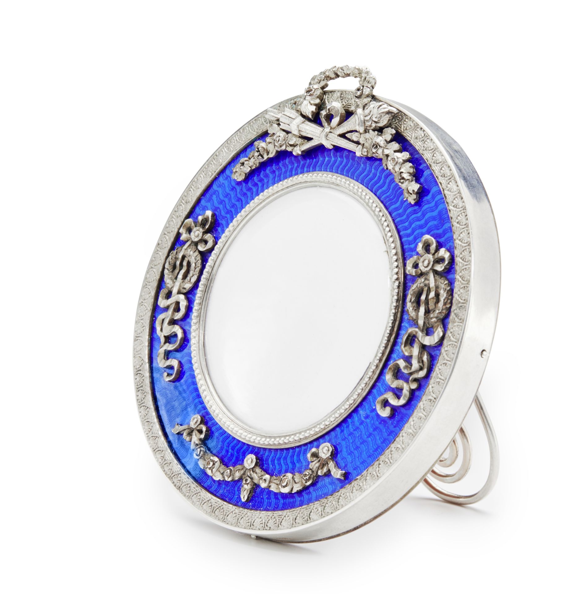 A neo-classical silver and enamel photograph farmeFabergé, workmaster Andrei Gorianov, St. Peters...