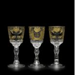 Three Russian Imperial gilt and enamelled glass wine gobletsImperial Glass Factory, St. Petersbur...