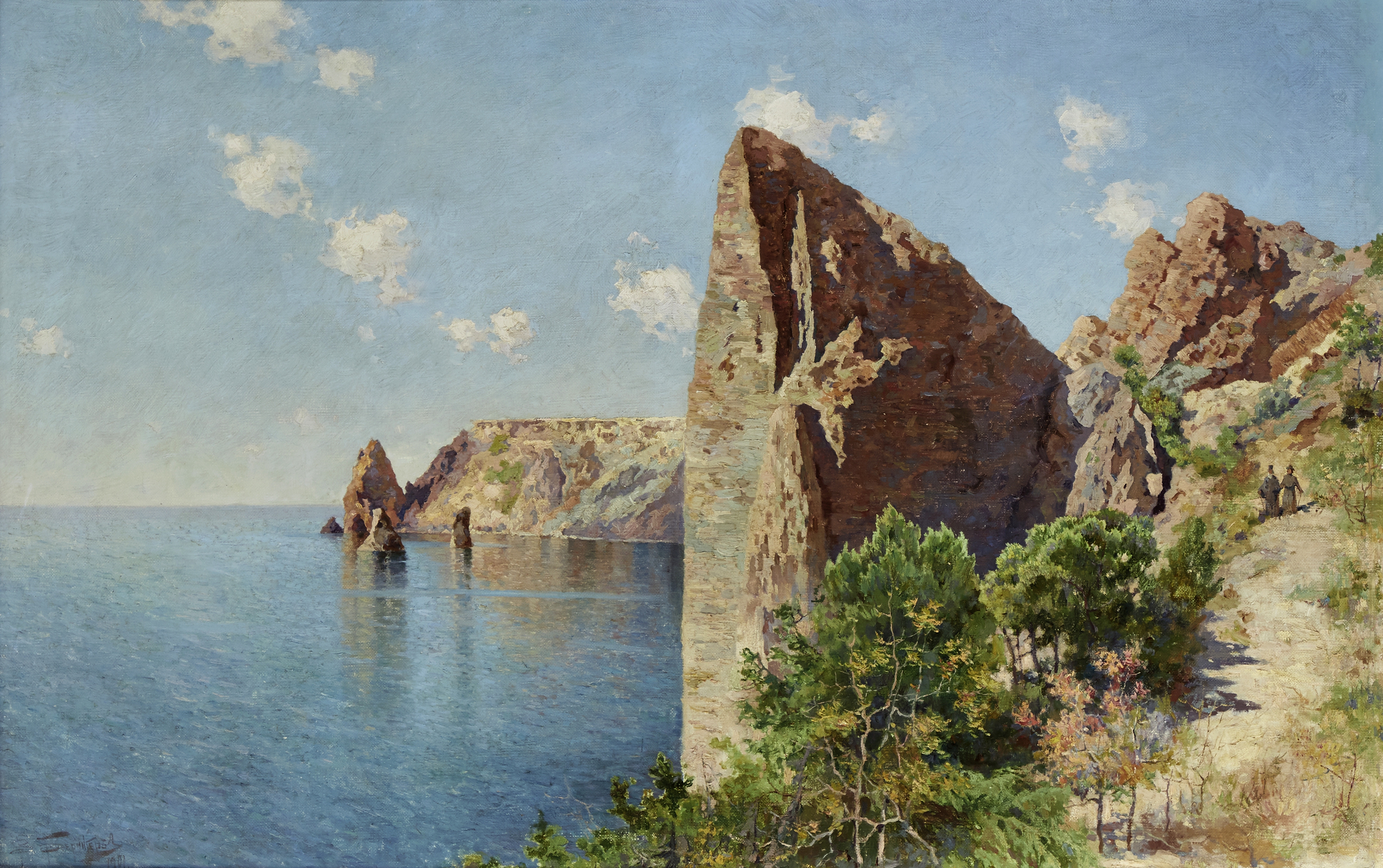 Vasili Yakovlevich Beringer (Russian, 1875-1942) 'Crimea' 77.5 x 121cm (30 1/2 x 47 3/4in).