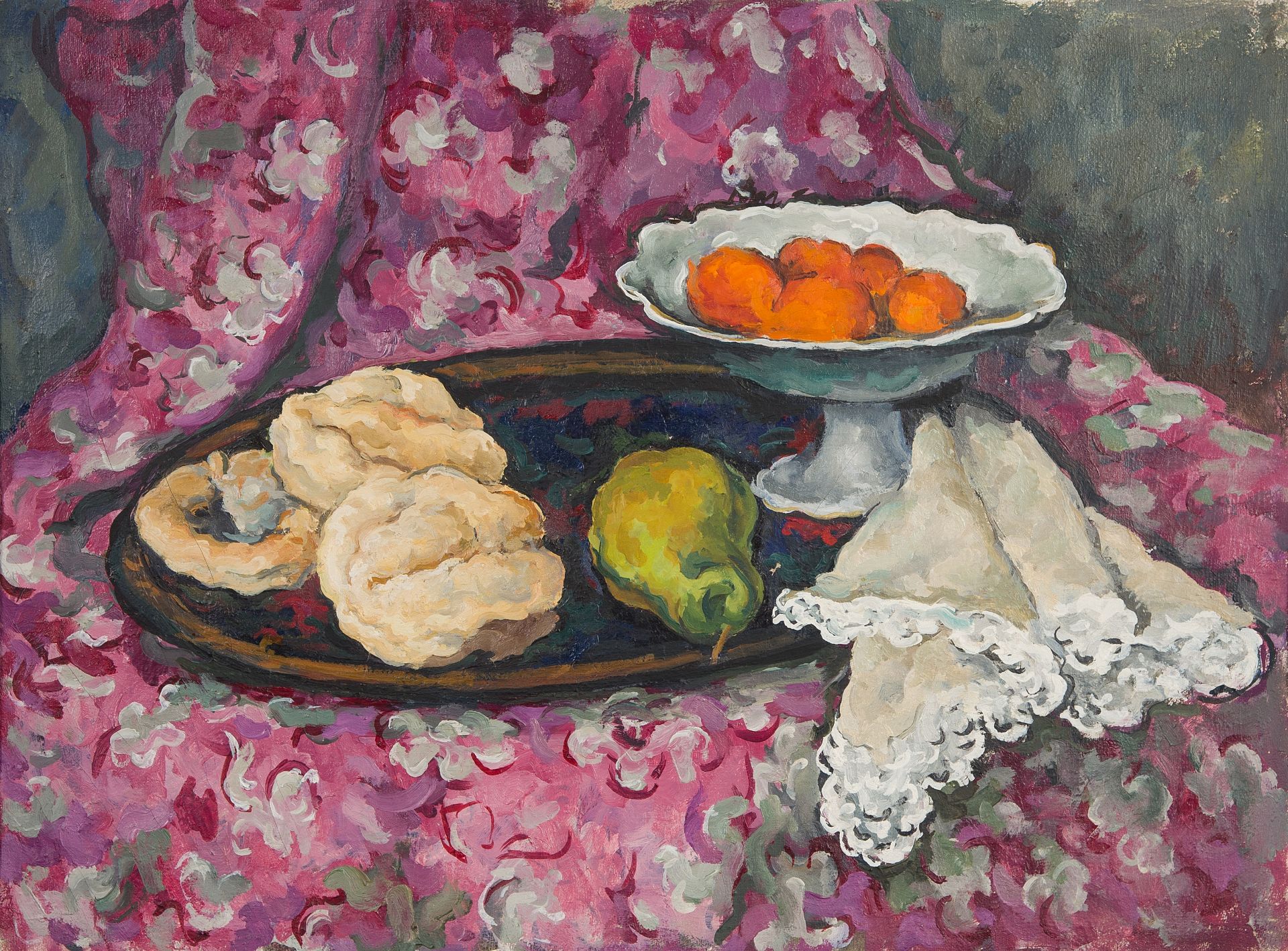 Grigory Alexandrovich Sretensky (Russian, 1899-1972) 'Oranges and Kalatchs'