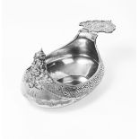 A large silver kovshmarked Fabergé with the Imperial warrant, Moscow, 1896-1908, with scratched i...