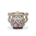 A silver-gilt and enamel three-handled cupFedor Rückert, Moscow, 1899-1908, scratched inventory n...