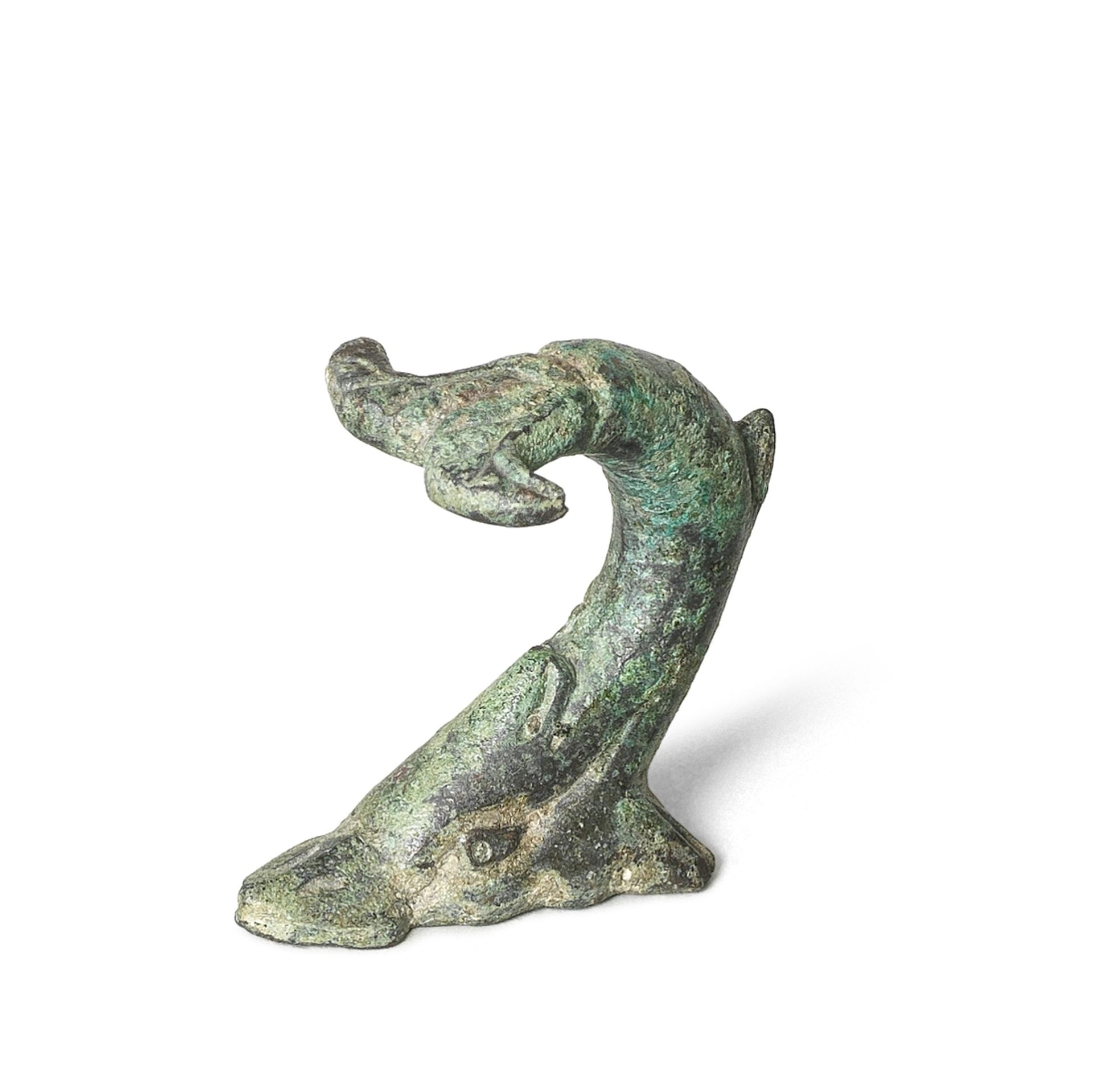 A Roman bronze dolphin attachment