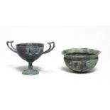 A Greek bronze kantharos and a Greek bronze bowl 2