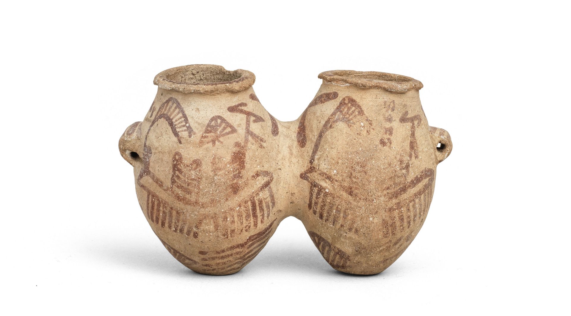 A miniature Egyptian pottery double-bodied jar