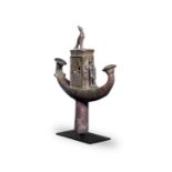 An Egyptian bronze solar boat finial