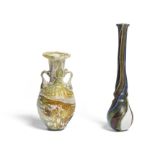 A Sidonian marbled glass amphoriskos and an After the Antique colour-band glass flask, 2