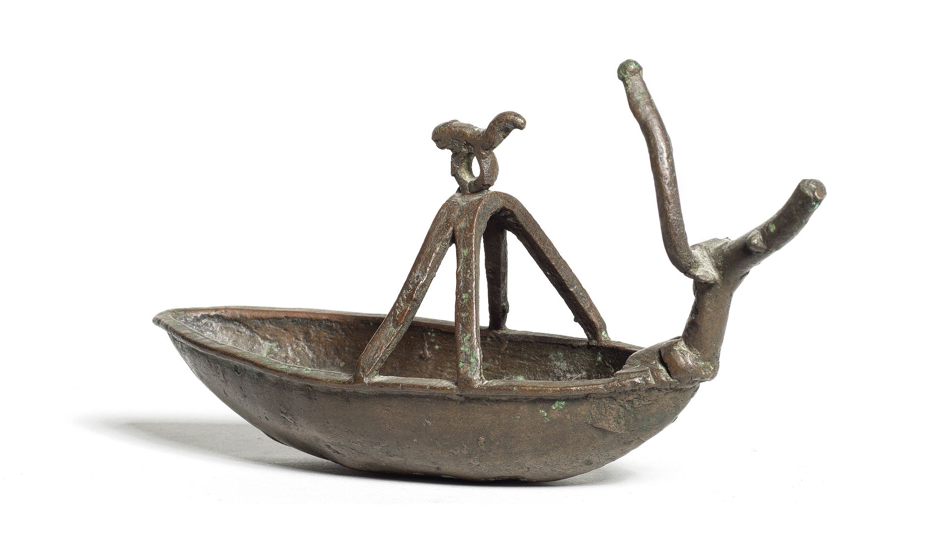 A Sardinian bronze boat-shaped lamp