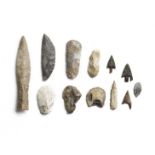 A Danish flint dagger and eleven Neolithic flint implements together with four other flints 16