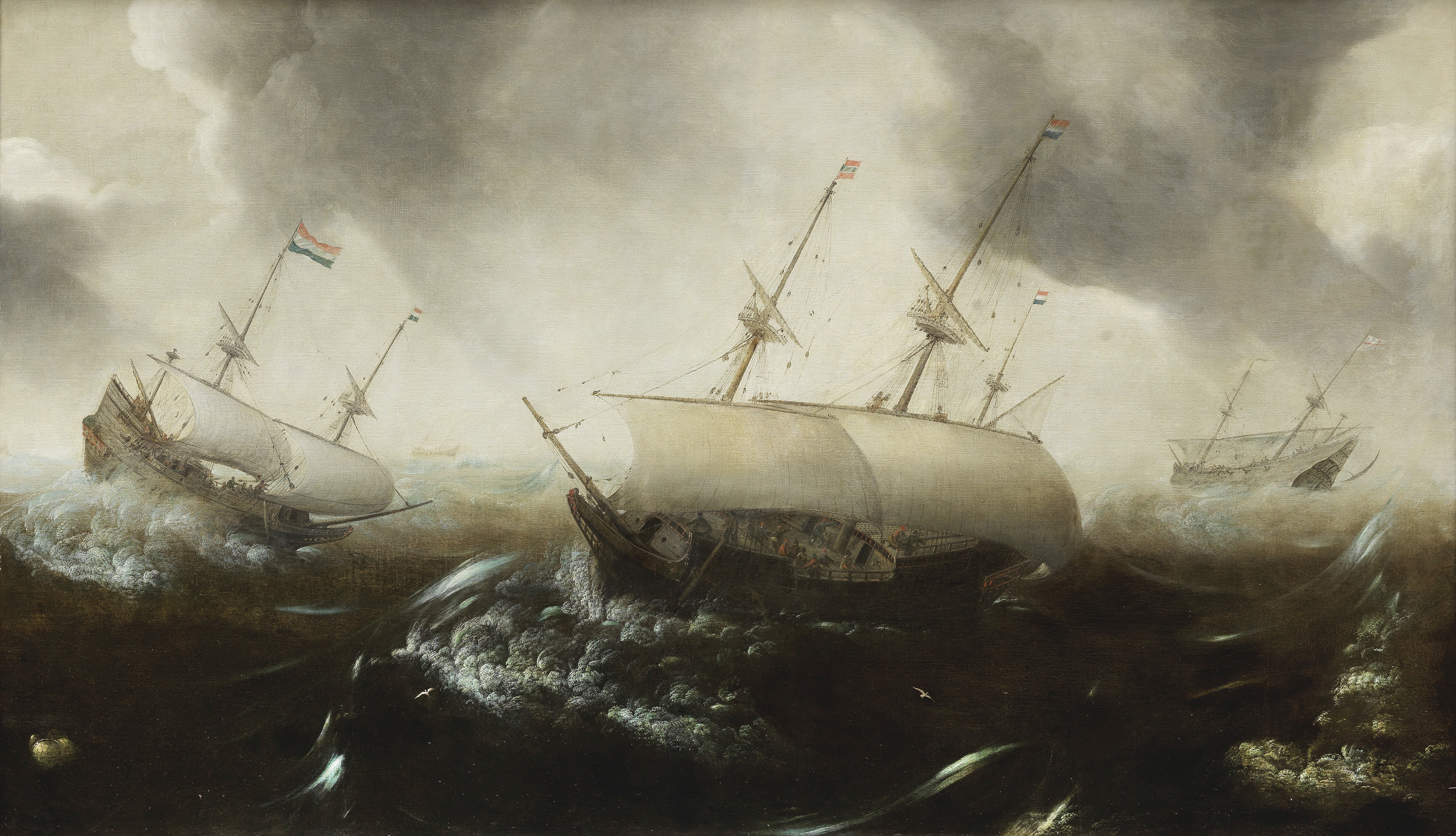 Jan Porcellis (Ghent 1584-circa 1632 Zoeterwoude) Shipping in a stormy sea