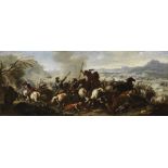 Pietro Graziani (Naples, active 18th Century ) A cavalry skirmish before an extensive landscape; ...
