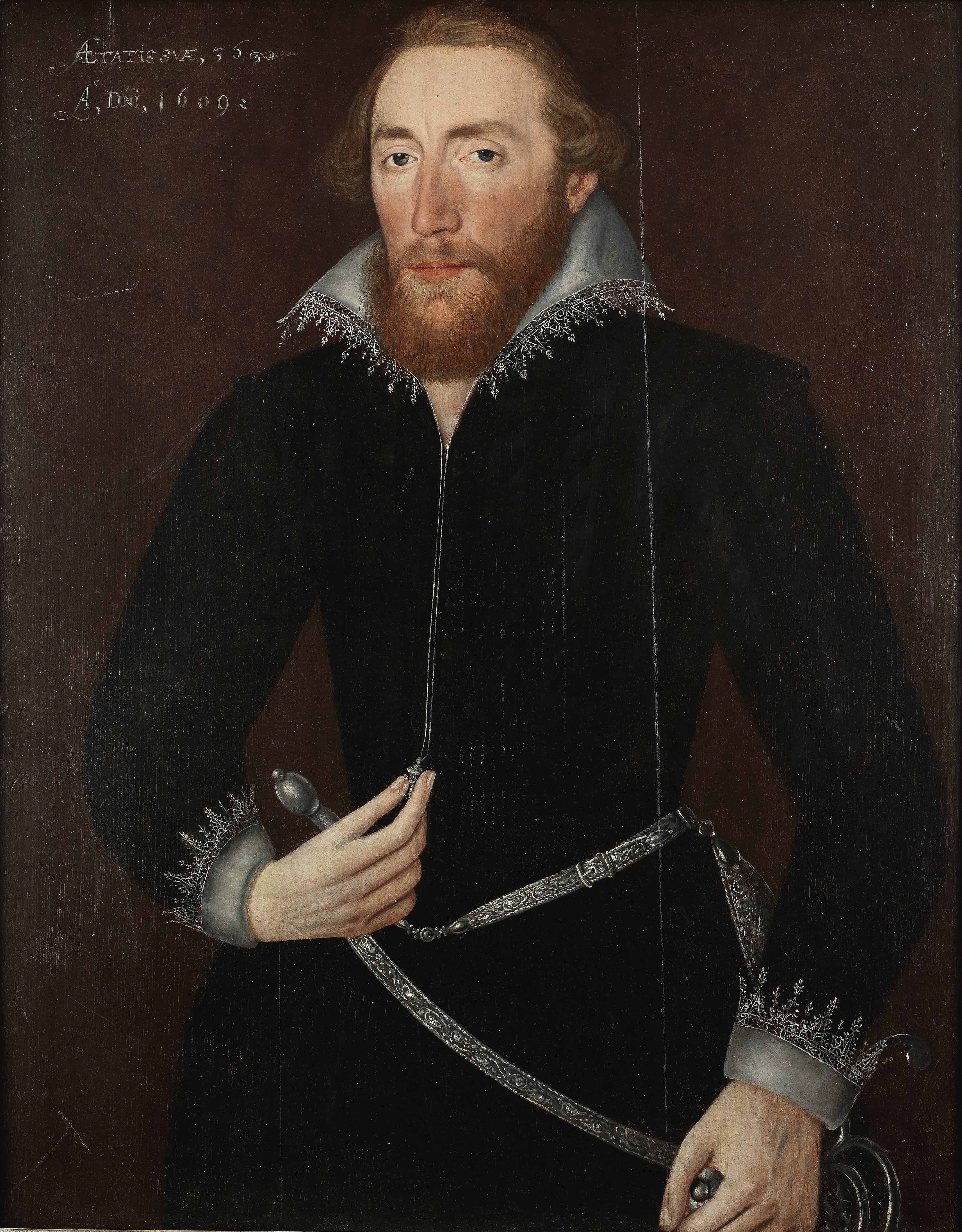 Circle of Marcus Gheeraerts the Younger (Bruges 1561-1635 London) Portrait of a gentleman, three-...