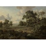 Jan Wijnants (Haarlem circa 1635-1684 Amsterdam) An extensive wooded landscape with travellers on...