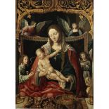 Netherlandish School, 16th Century The Madonna and Child enthroned flanked by angels unframed