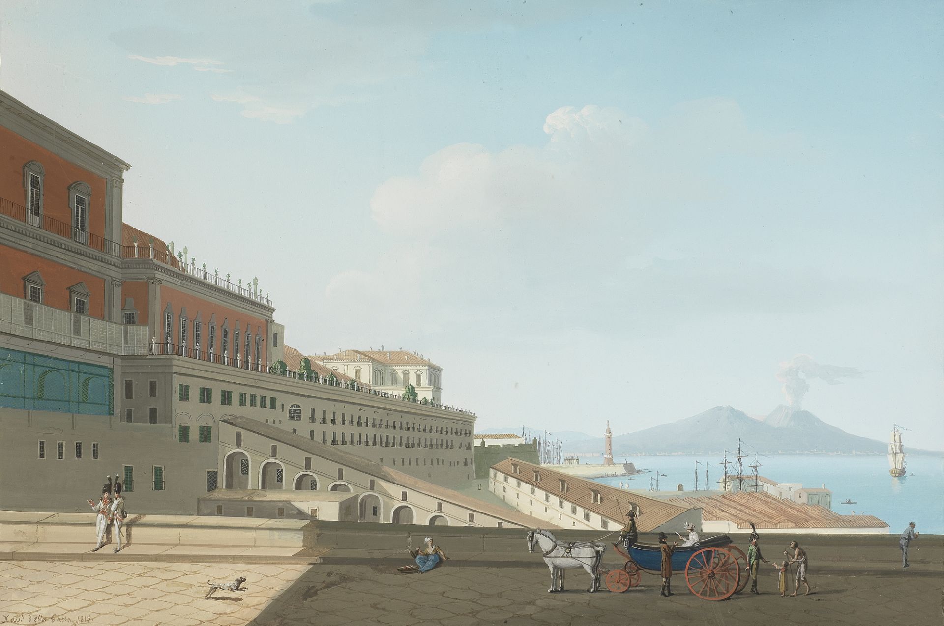 Saverio della Gatta (Naples 1777-1829) View of Naples at Beverello from the side of Palazzo Reale... - Image 2 of 4