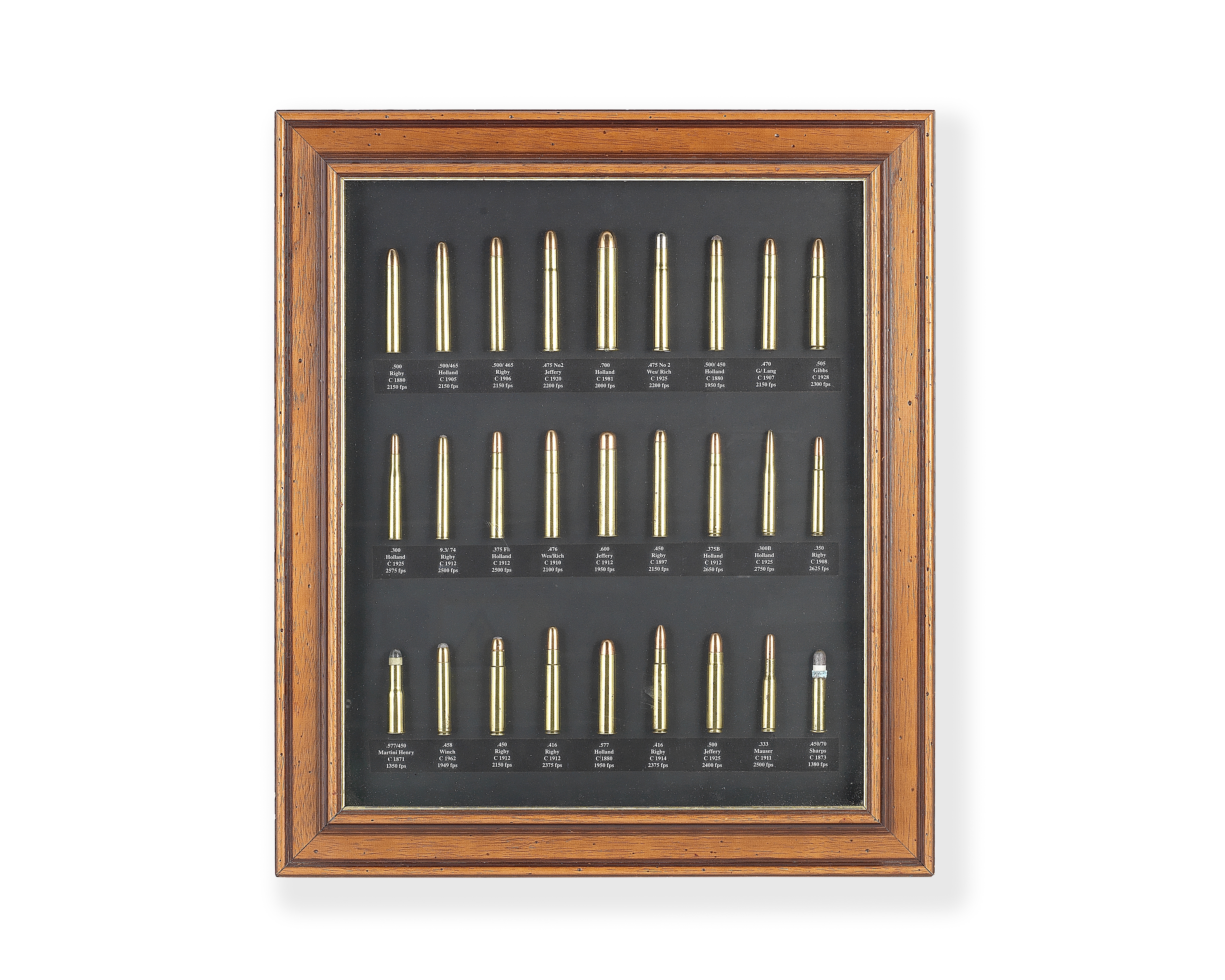 A big bore rifle cartridge display board