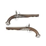 A Pair Of 20-Bore Flintlock Silver-Mounted Holster Pistols (2)